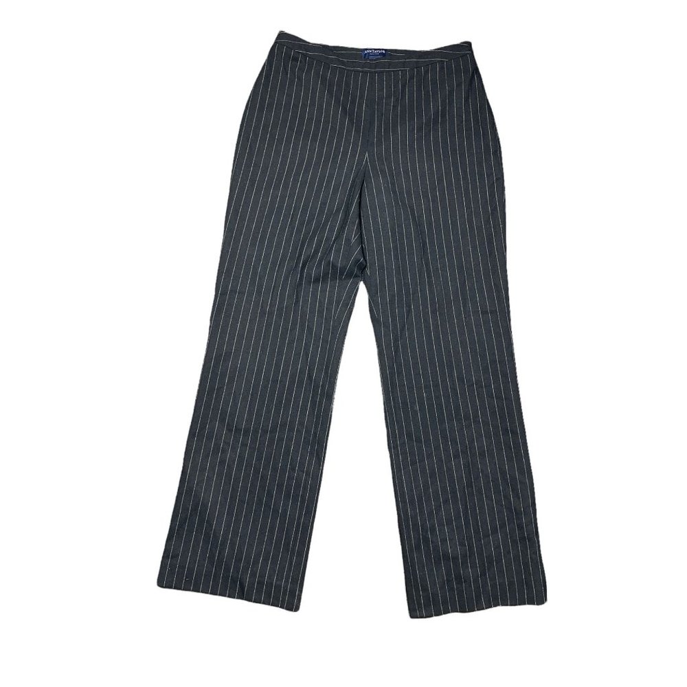 Ann Taylor 8P Petites Black Dress Pants Flat Front Career Pinstripe Lined